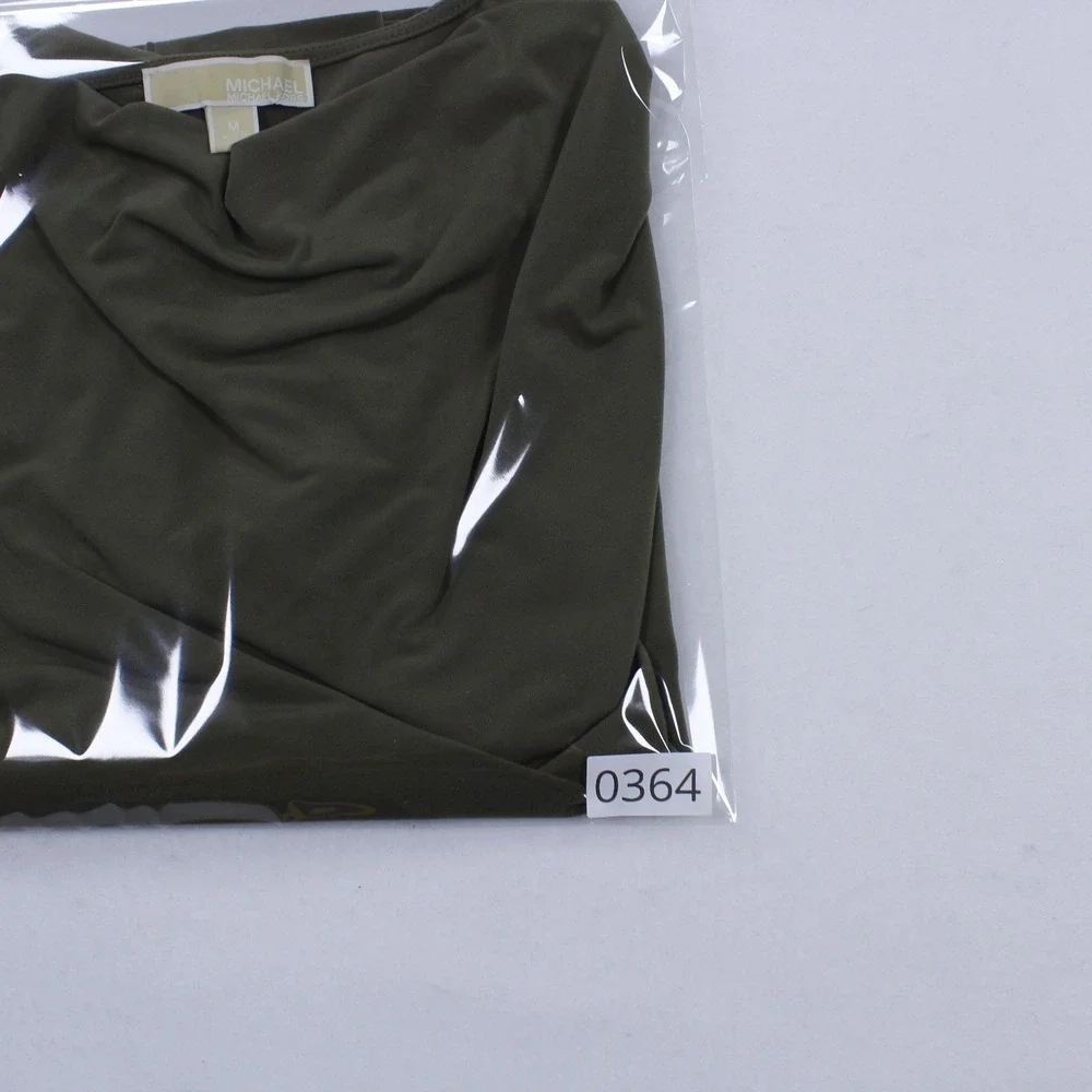 Michael Kors Long-Sleeve Blouse – Button-Detail Cowl Neck – Olive Green – Size M